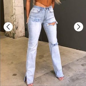 Honey Bum Fia distressed split hem jeans